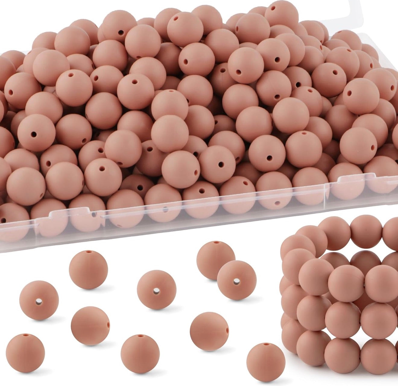 15mm Deep Peach Silicone Beads
