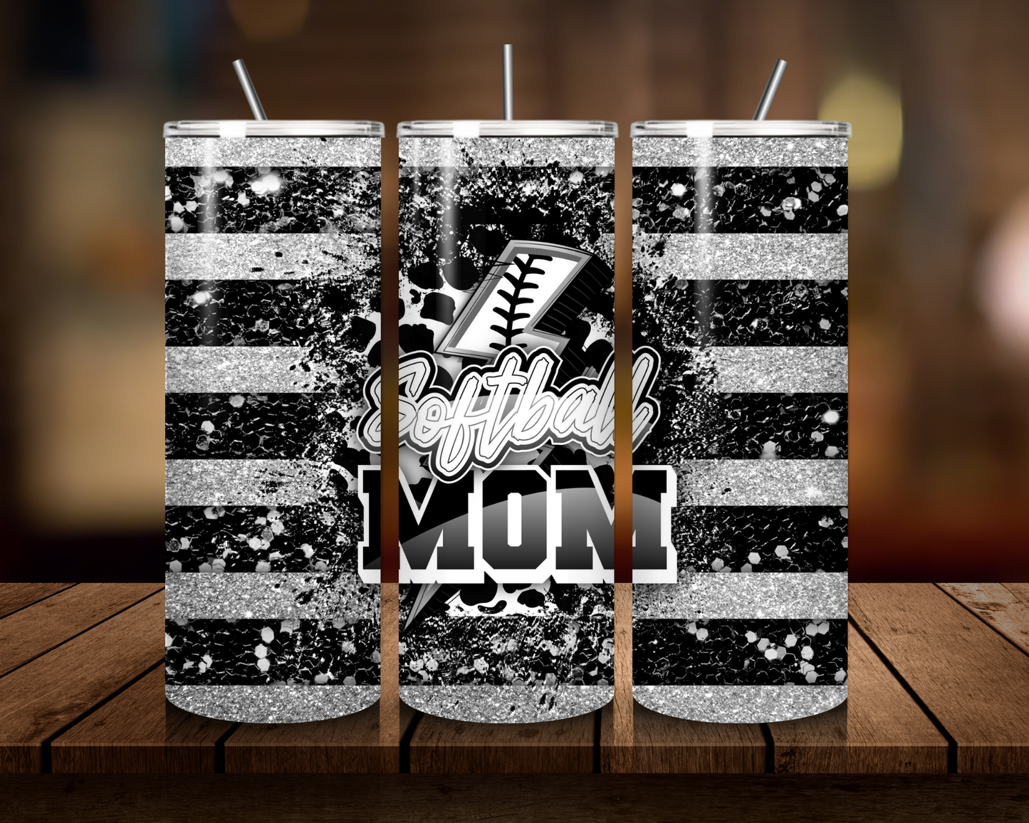 20oz Black Softball Mom Tumbler