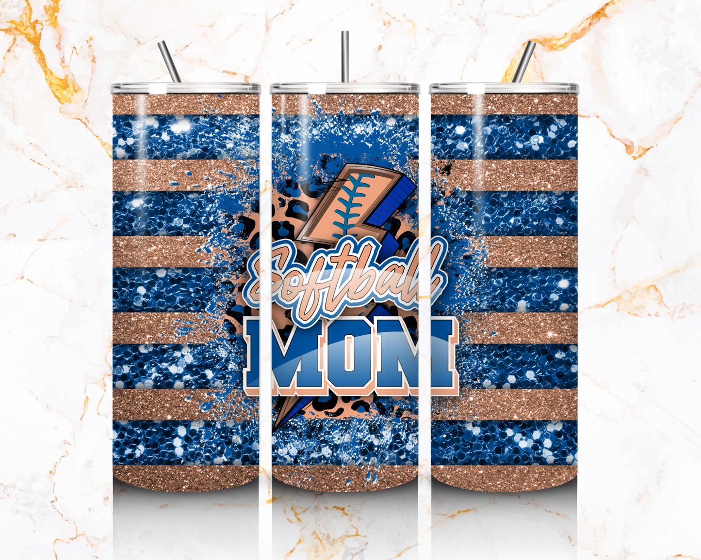 20oz Blue & Coral Softball Mom Tumbler