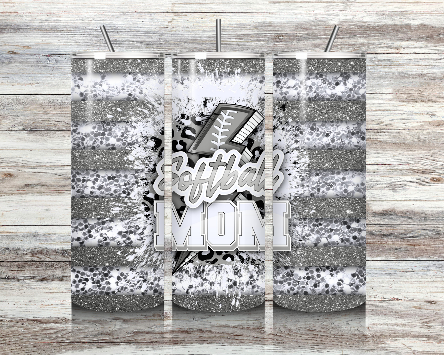 20oz Silver Softball Mom Tumbler