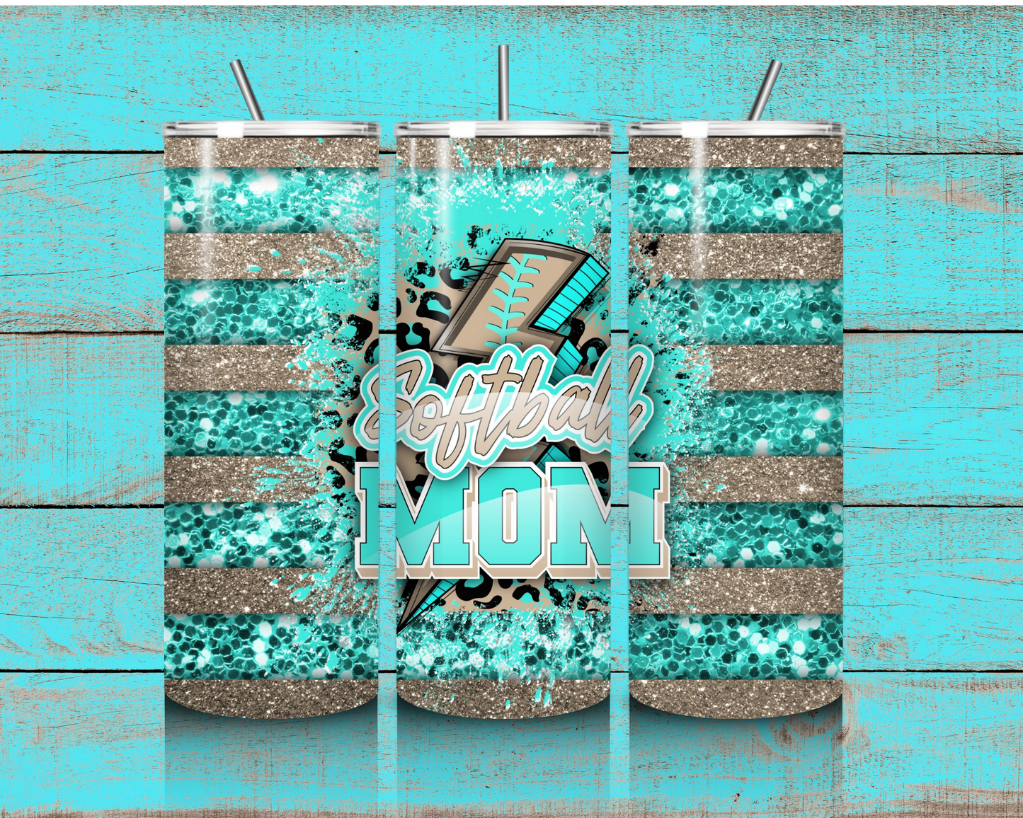 20oz Teal Softball Mom Tumbler