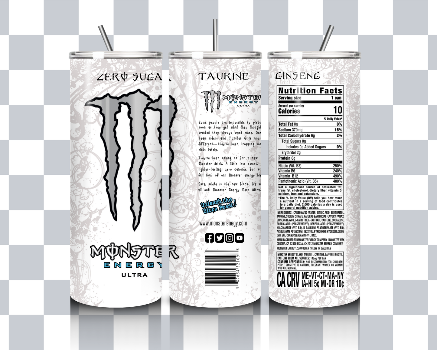 20oz White Monster Tumbler