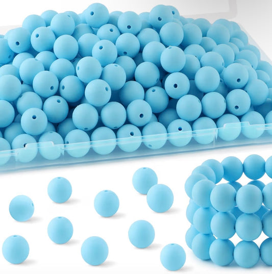 15mm Light Blue Silicone Beads