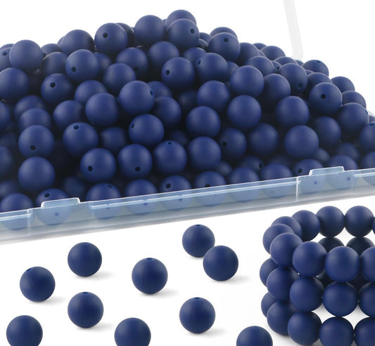15mm Navy Blue Silicone Beads