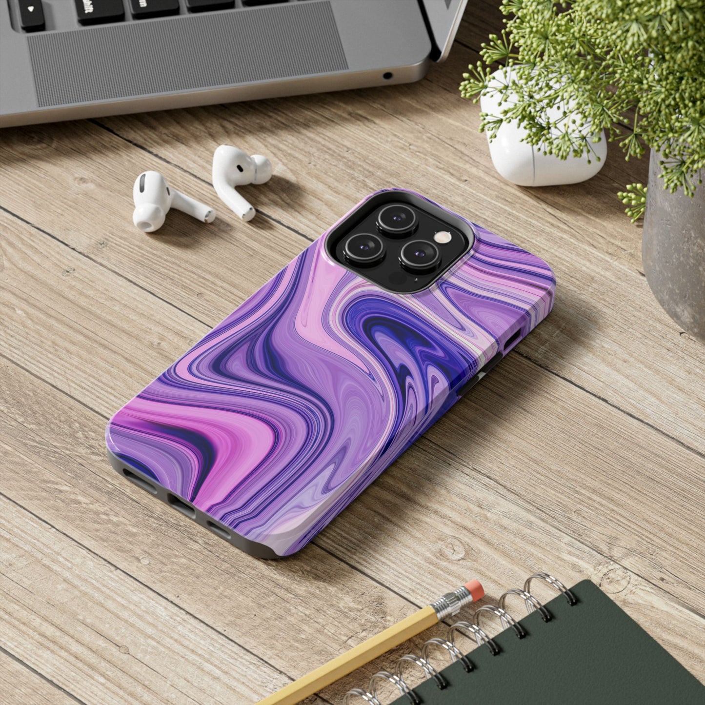 Marble Swirl Tough Phone Case - Artistic Purple and Pink Design