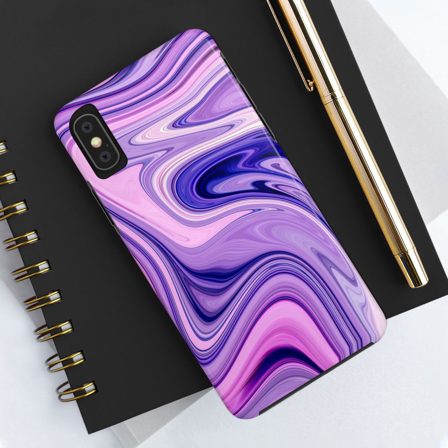 Marble Swirl Tough Phone Case - Artistic Purple and Pink Design