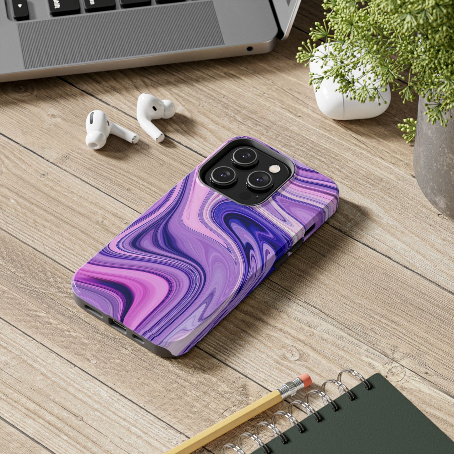 Marble Swirl Tough Phone Case - Artistic Purple and Pink Design