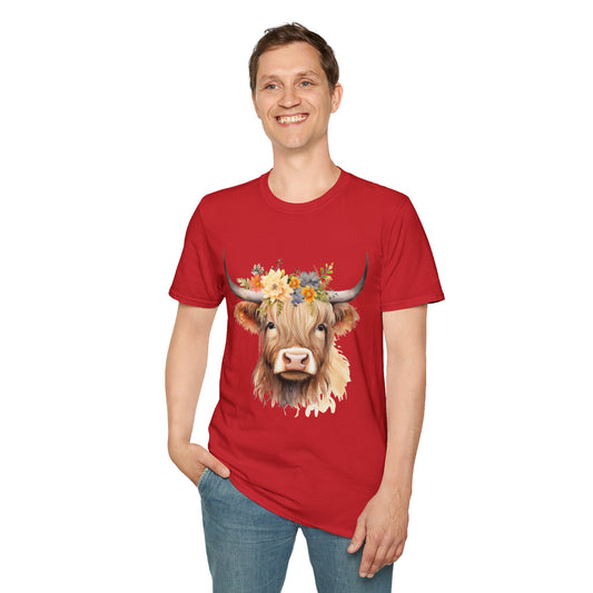 Floral Cow Unisex Softstyle T-Shirt