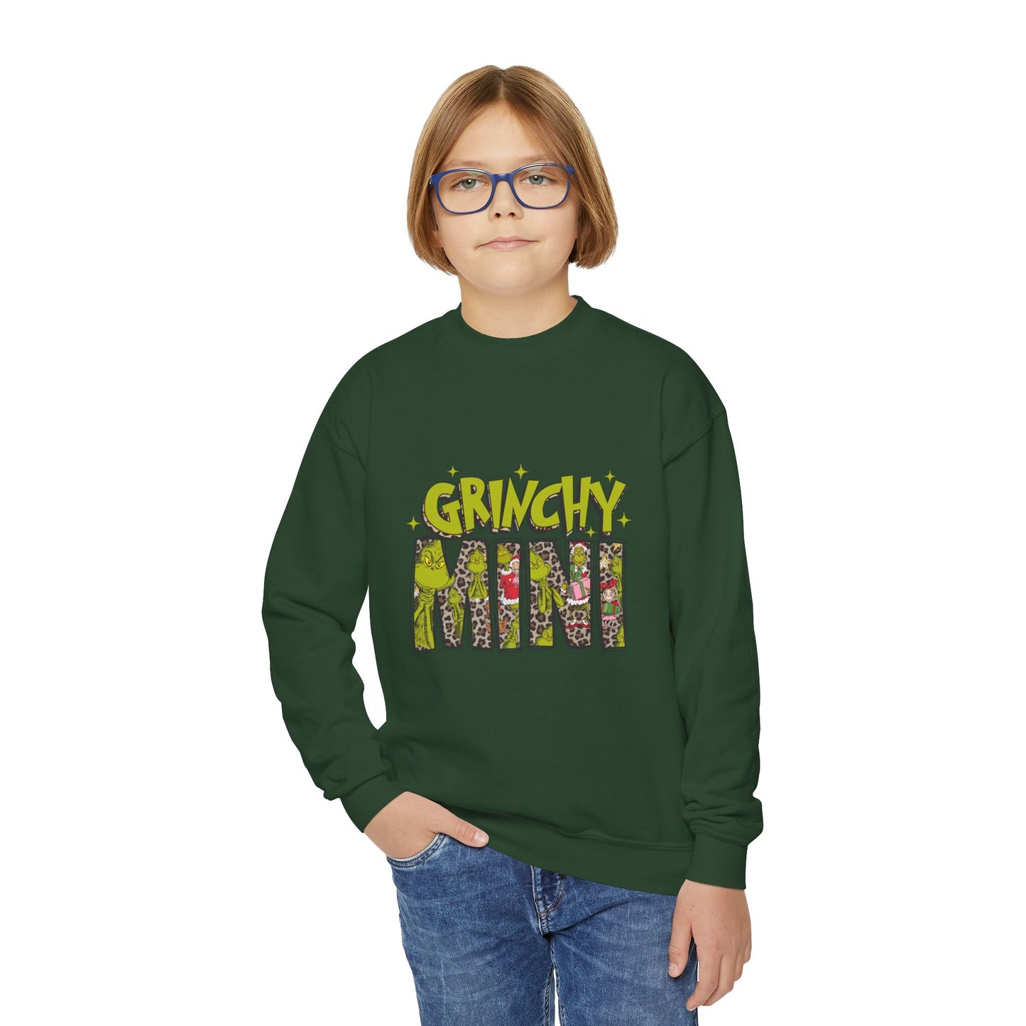 Grinchy Mini Youth Crewneck Sweatshirt - Cozy Holiday Style for Kids