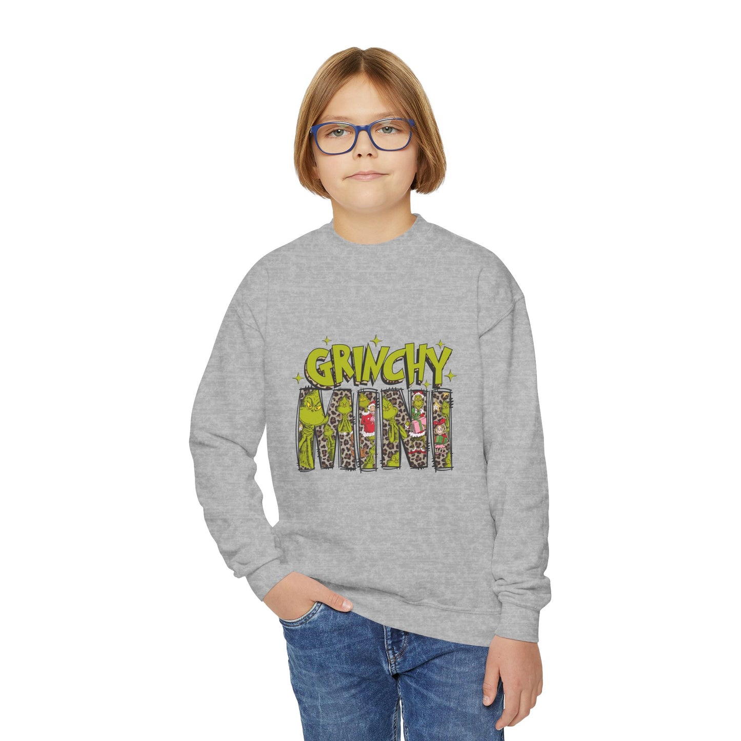 Grinchy Mini Youth Crewneck Sweatshirt - Cozy Holiday Style for Kids