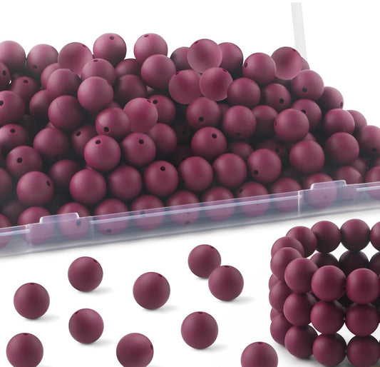 15mm Wine Red Silicone Beads