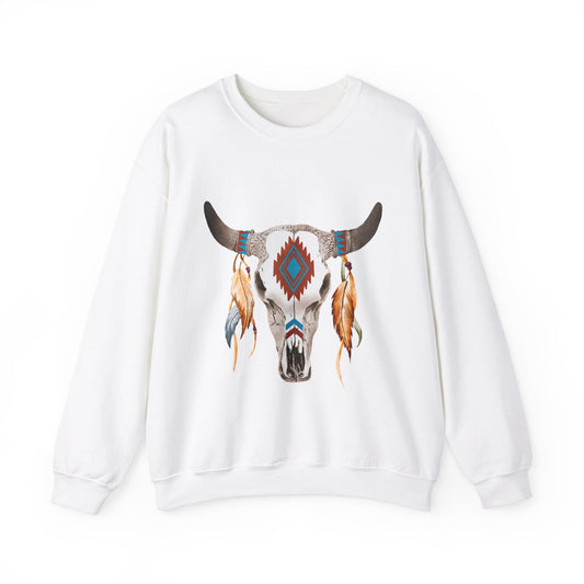 Native American Inspired Bull Skull Sweatshirt