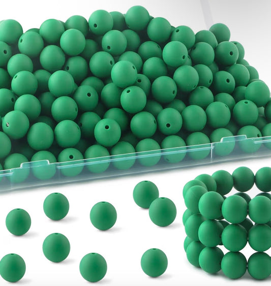 15mm Christmas Green Silicone Beads