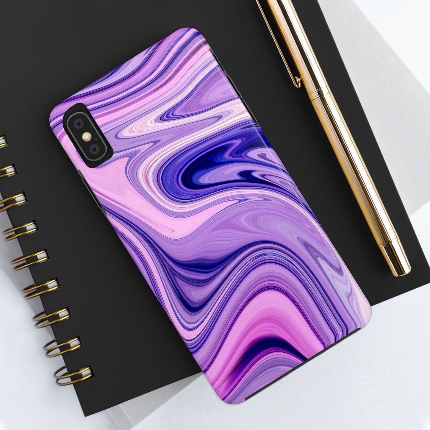 Marble Swirl Tough Phone Case - Artistic Purple and Pink Design