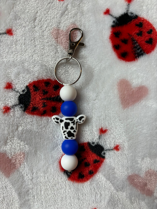 Royal Blue & White Cow Keychain