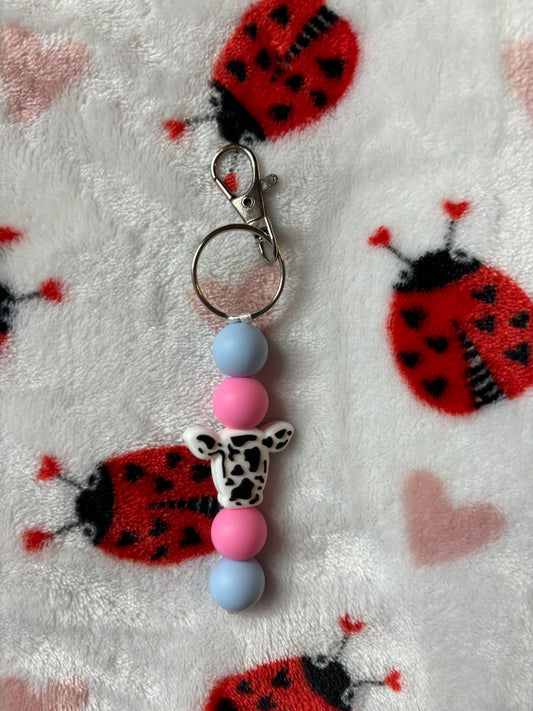 Pink and Pastel Blue Cow Keychain