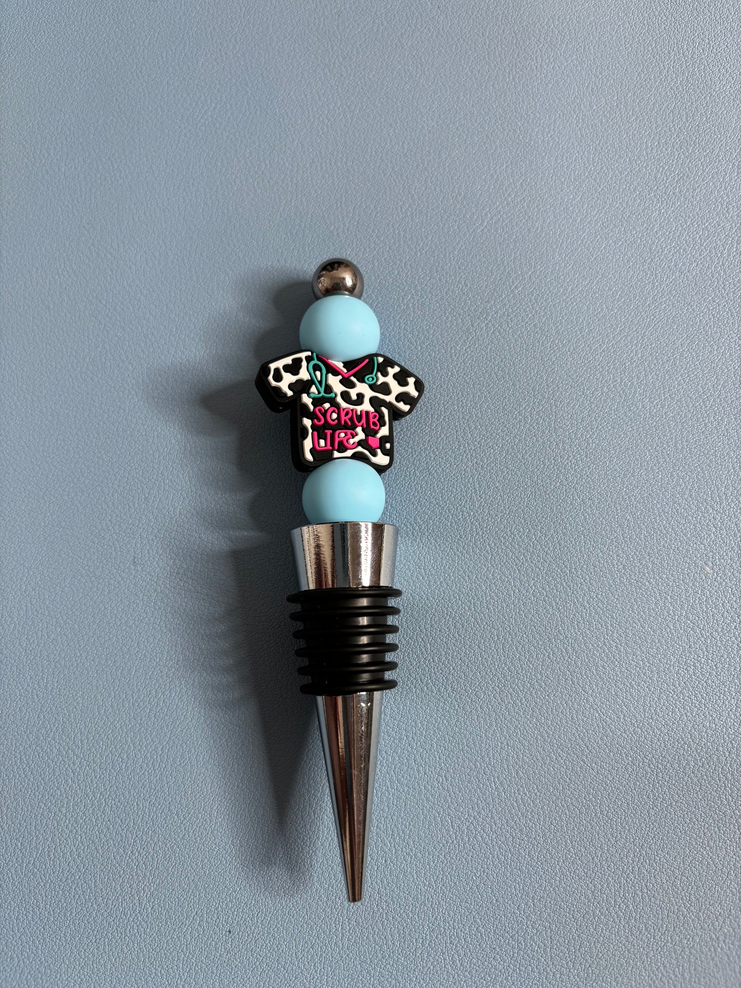 Scrub Life Cow Print Wine Stopper