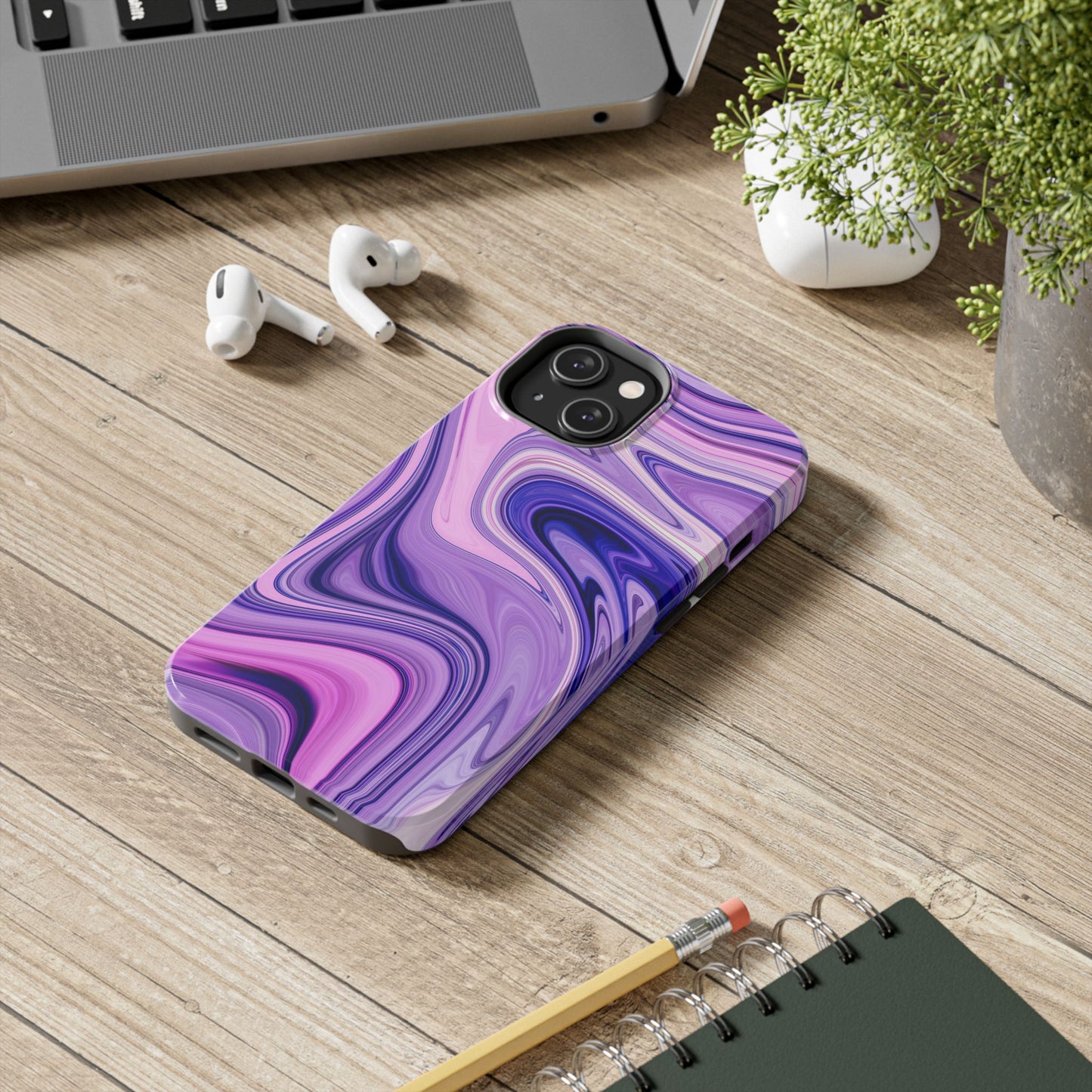 Marble Swirl Tough Phone Case - Artistic Purple and Pink Design