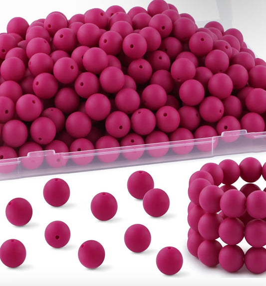 15mm Violet Red Silicone Beads