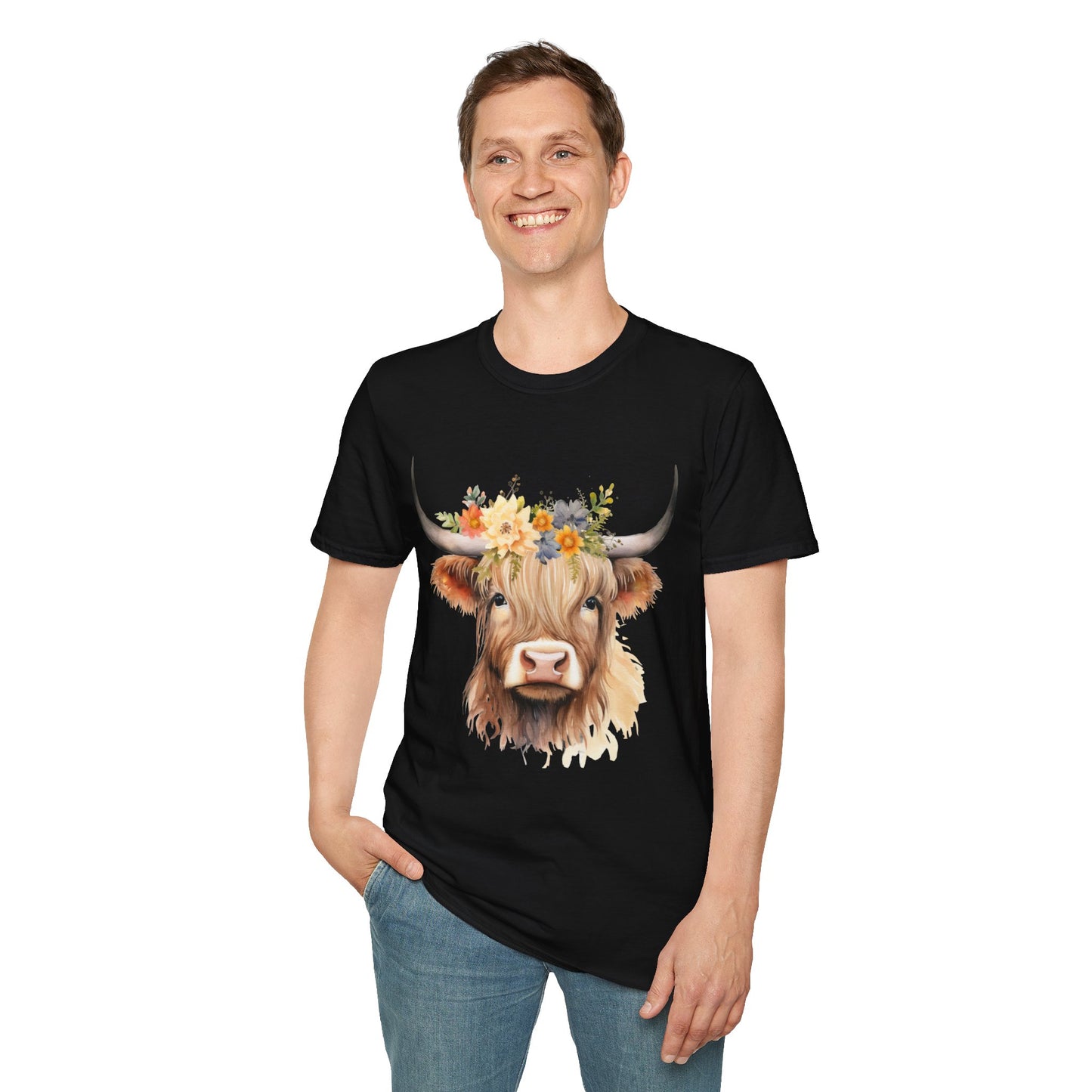 Floral Cow Unisex Softstyle T-Shirt