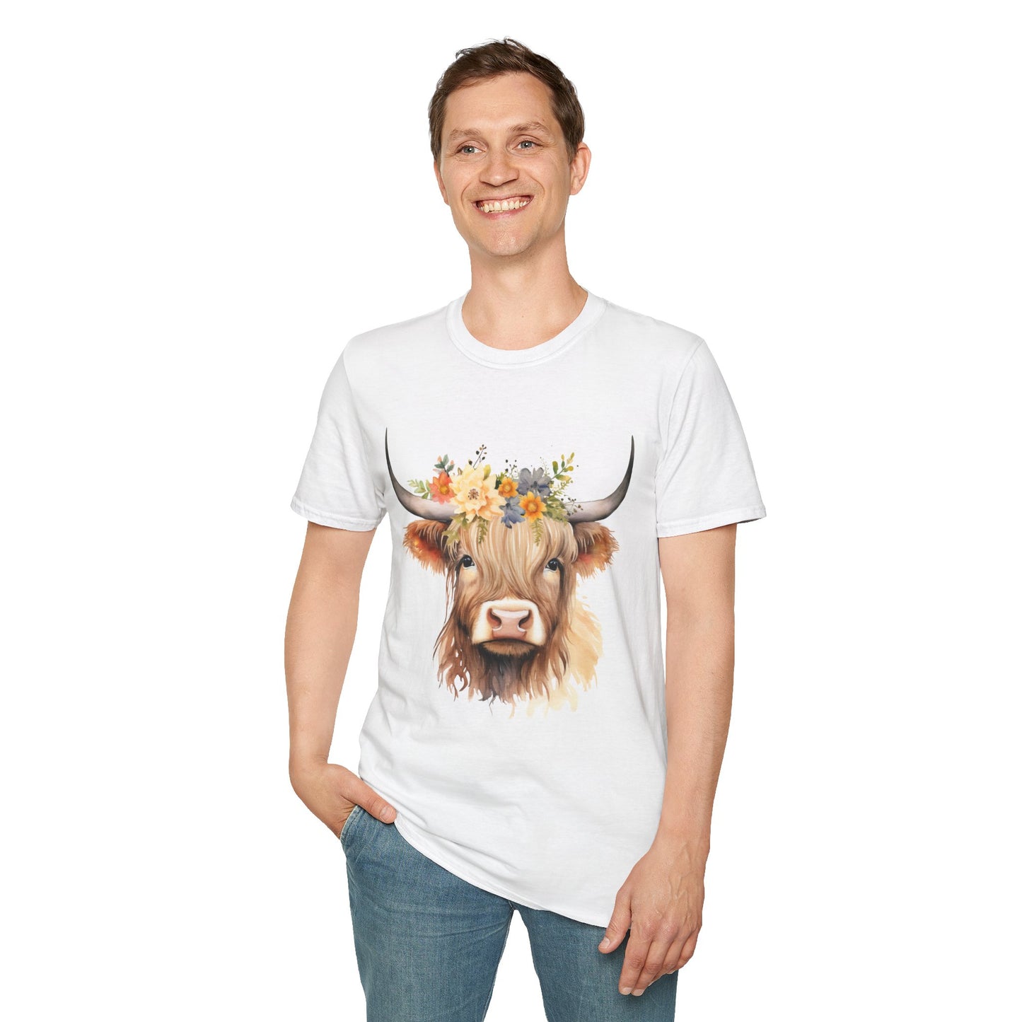 Floral Cow Unisex Softstyle T-Shirt