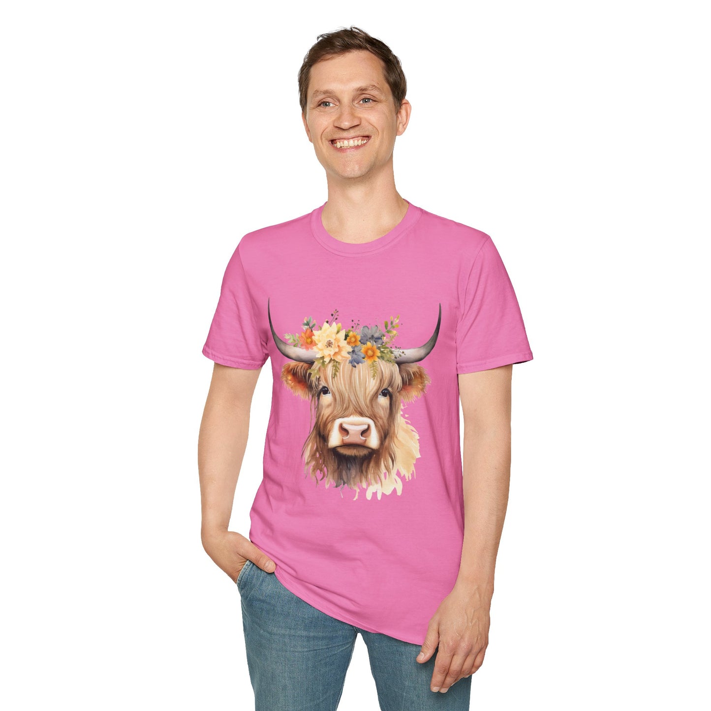 Floral Cow Unisex Softstyle T-Shirt