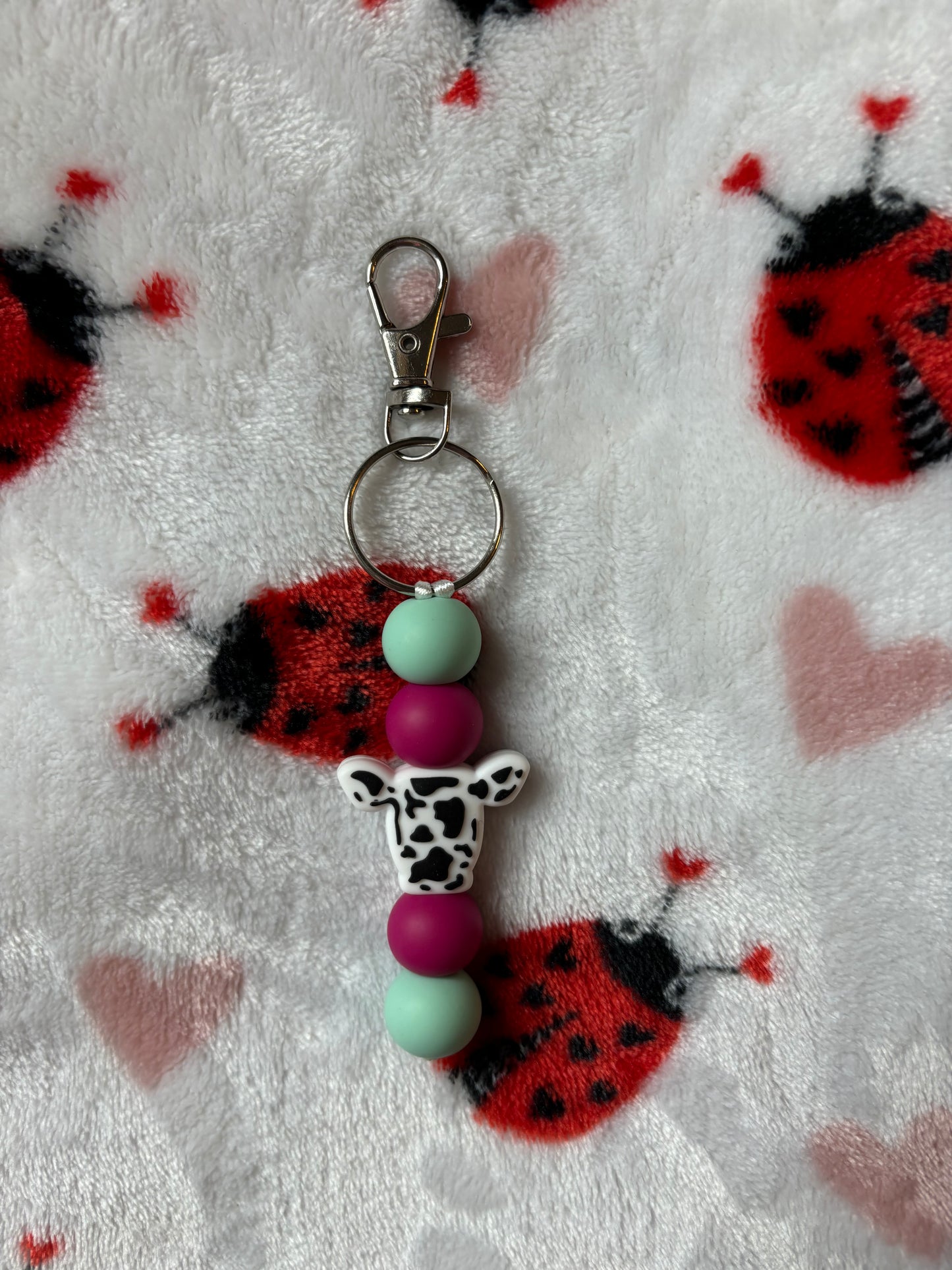 Magenta & Mint Green Cow Keychain