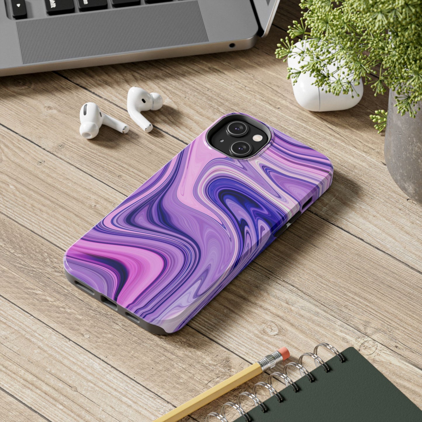 Marble Swirl Tough Phone Case - Artistic Purple and Pink Design