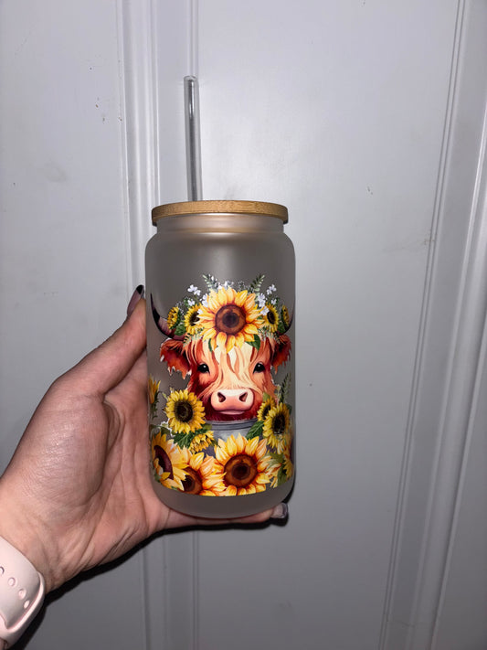 Highland Cow & Sunflower UVDTF Glass Cup