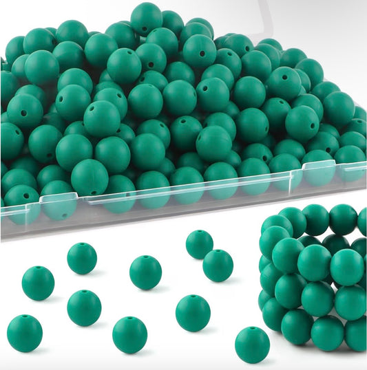 15mm Deep Green Silicone Beads