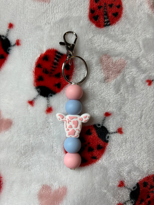 Pink & Pastel Blue Cow Keychain