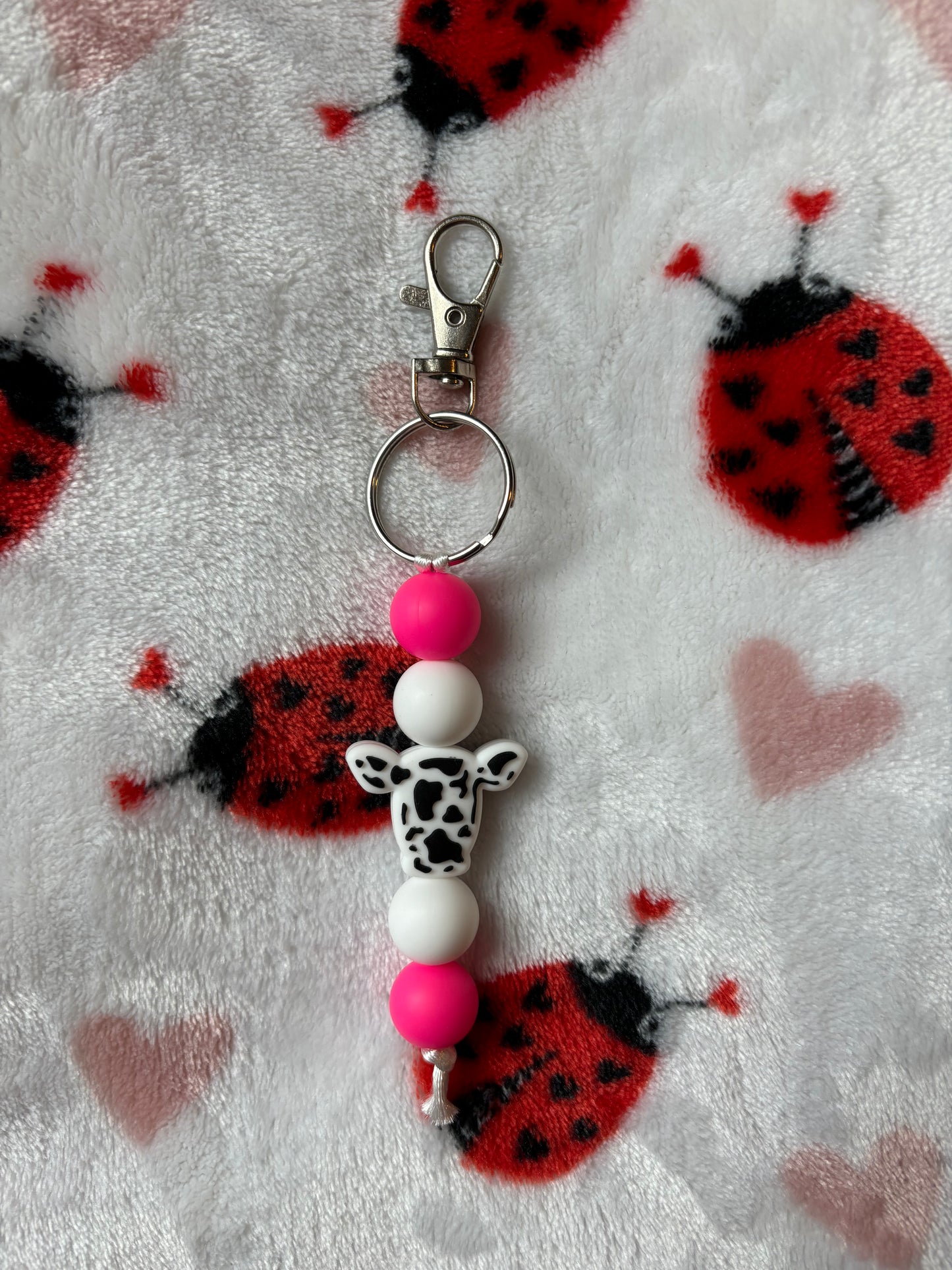 Hot Pink & White Cow Keychain