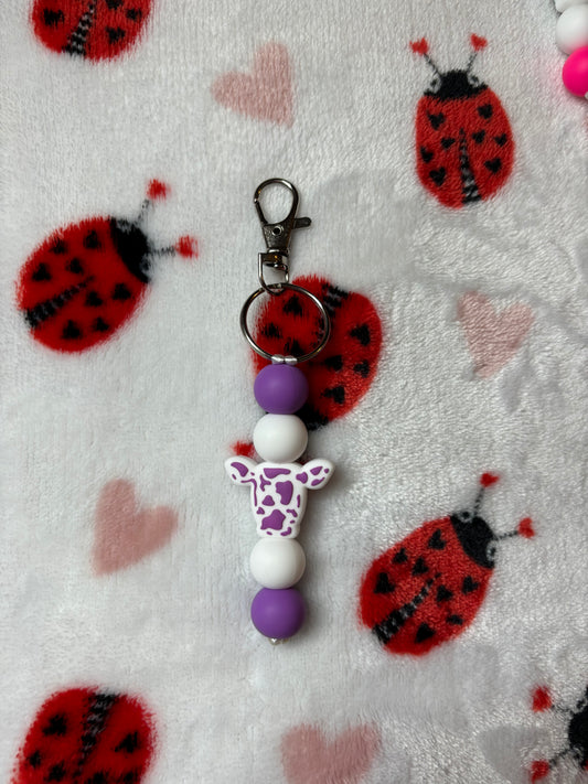 Purple & White Cow Keychain