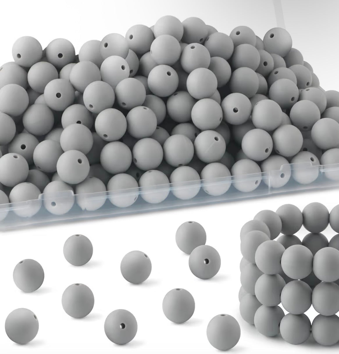 15mm Light Gray Silicone Beads