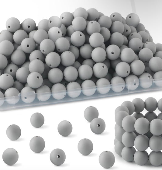 15mm Light Gray Silicone Beads