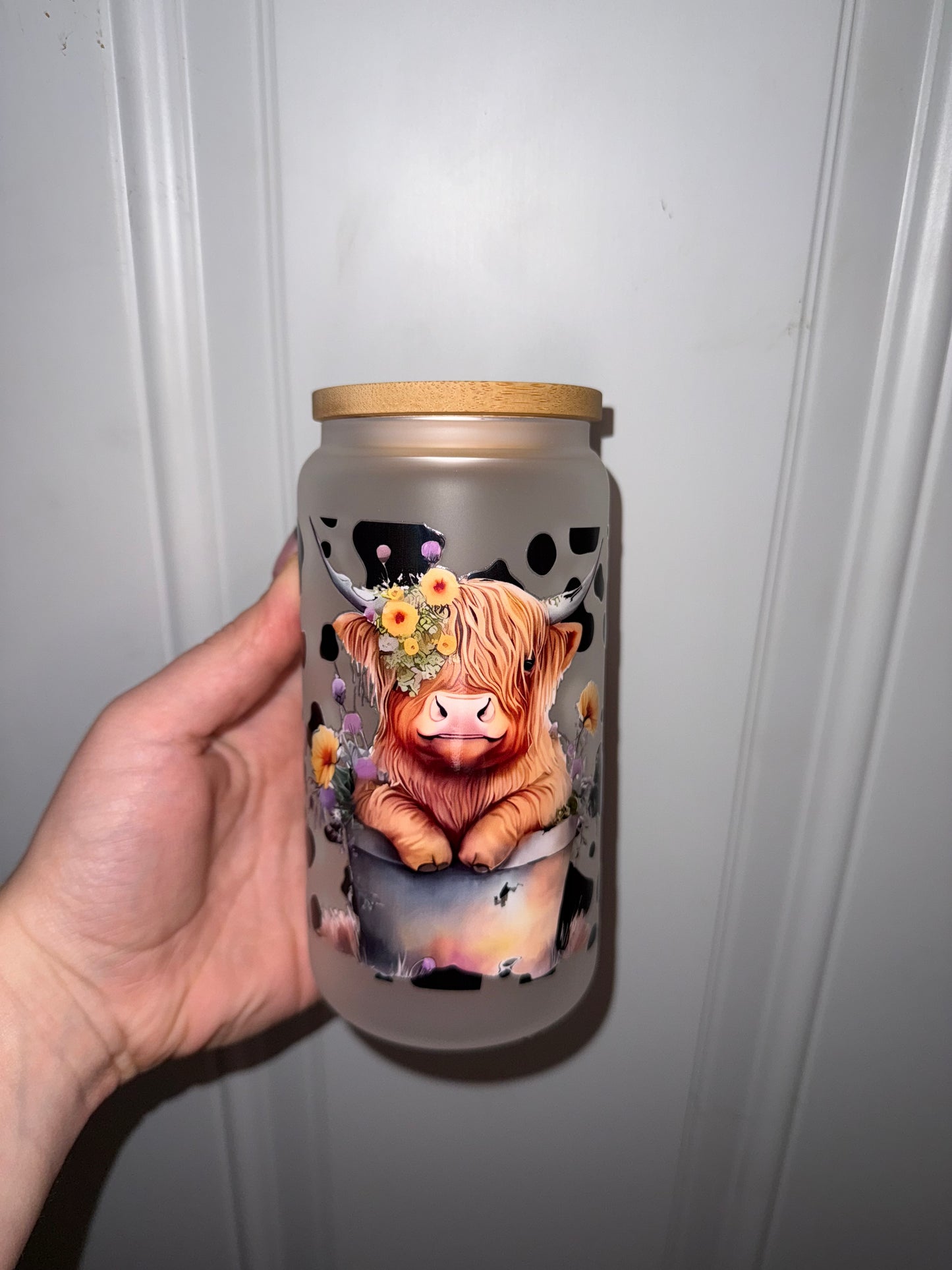 Highland Cow & Black Cow Print UVDTF Glass Cup