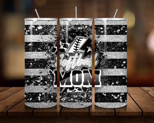 20oz Black Softball Mom Tumbler