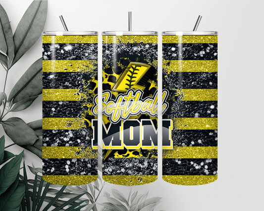20oz Black & Yellow Softball Mom Tumbler