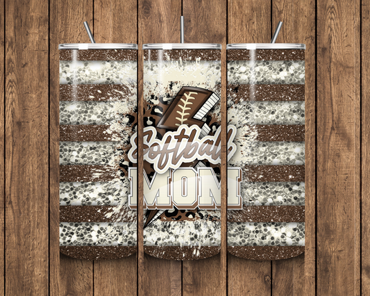 20oz Brown Softball Mom Tumbler