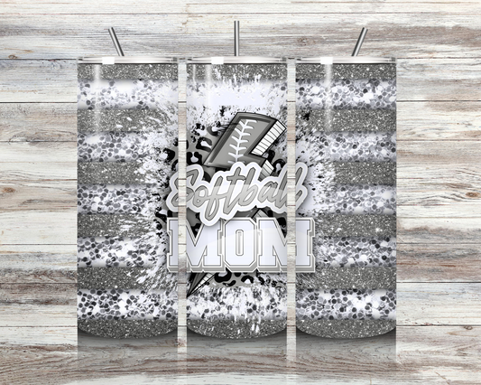 20oz Silver Softball Mom Tumbler