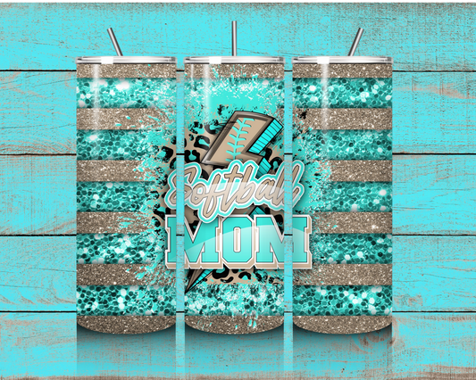20oz Teal Softball Mom Tumbler