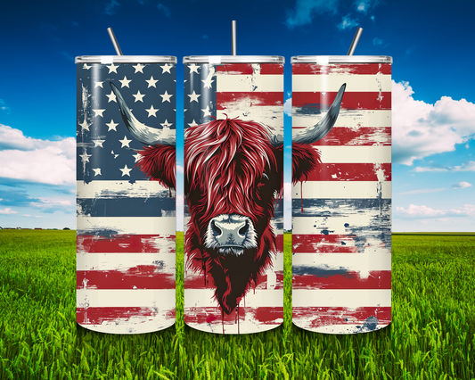 20oz Light Patriotic Highland Cow Tumbler