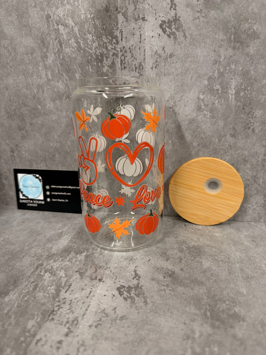 Peace, Love, Fall 16oz Glass Libby Cup