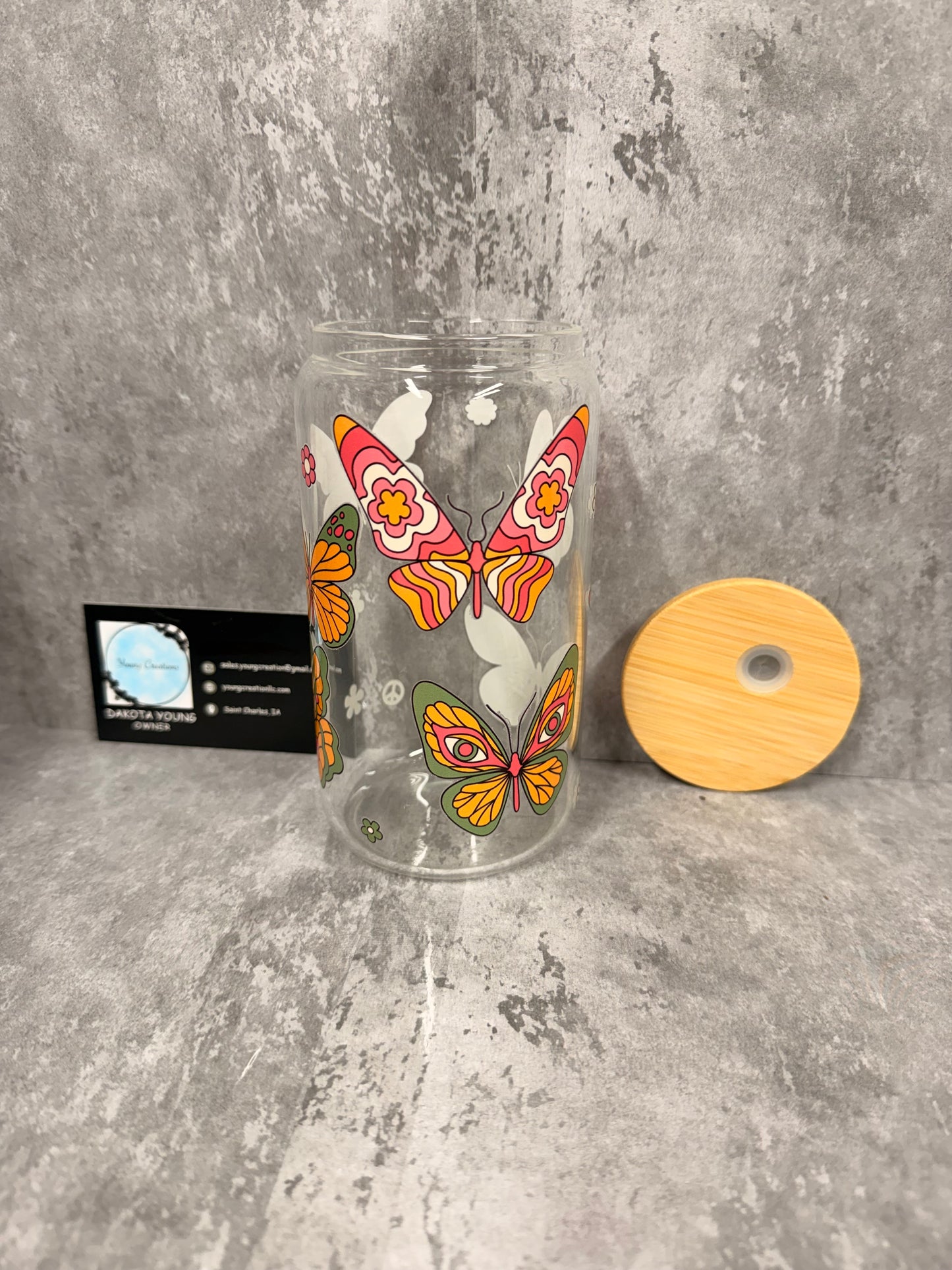 Butterflies 16oz Glass Libby Cup